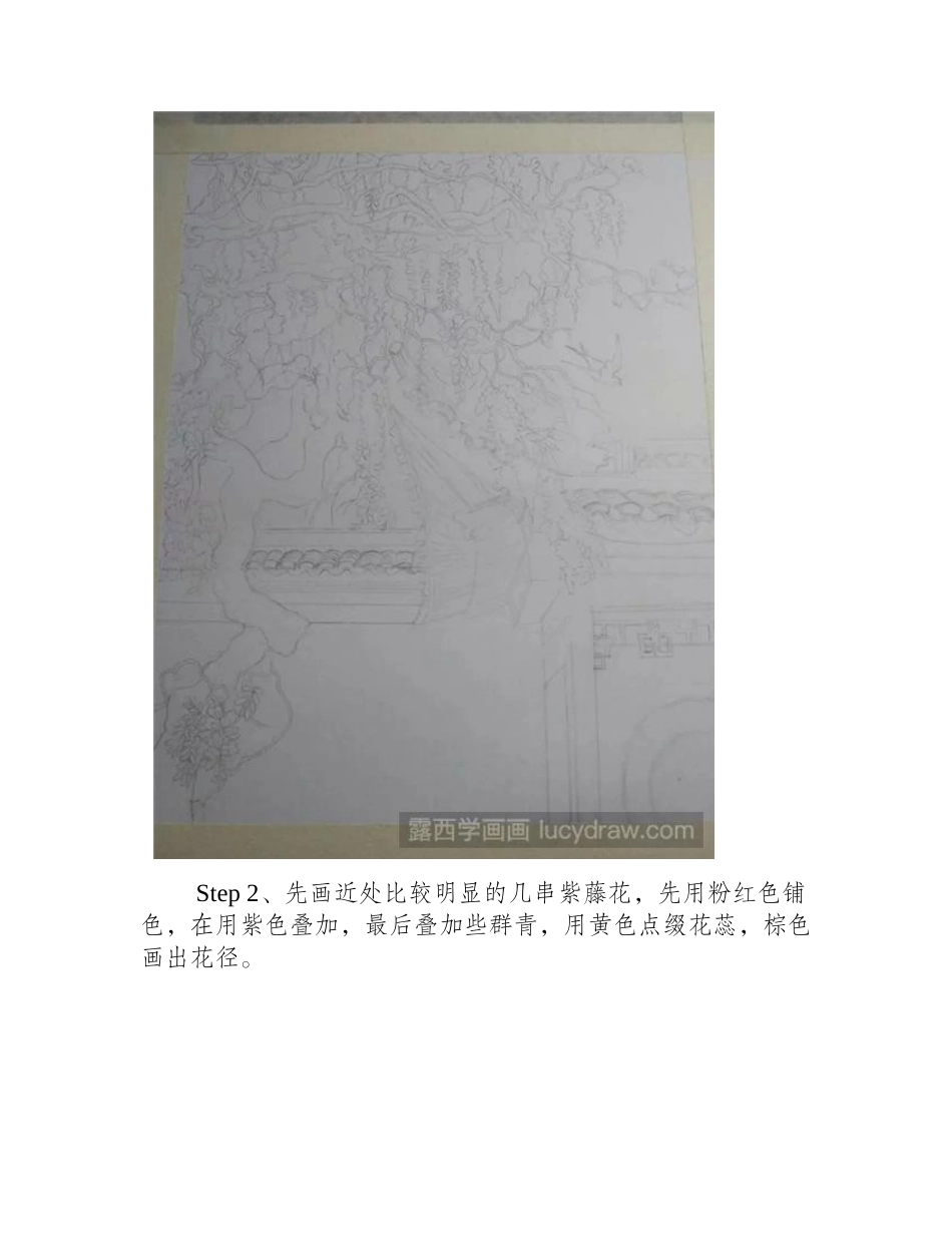 紫藤彩铅画法：紫藤花开了彩铅画教程1_第2页