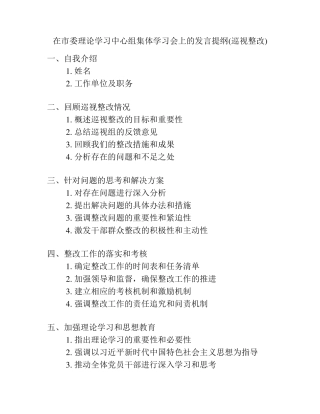 在市委理论学习中心组集体学习会上的发言提纲(巡视整改) 