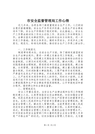 市安全监督管理局工作心得