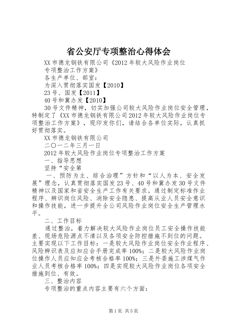 省公安厅专项整治心得体会_第1页