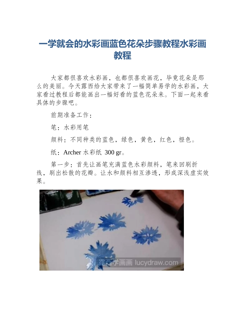 一学就会的水彩画蓝色花朵步骤教程水彩画教程_第1页