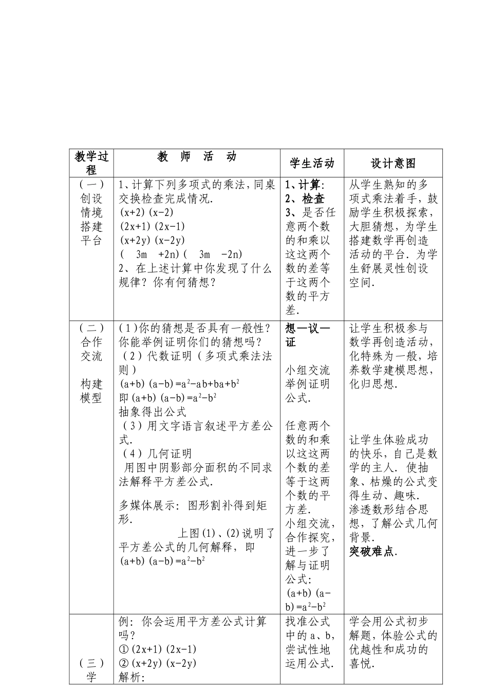 平方差公式说课稿_第3页