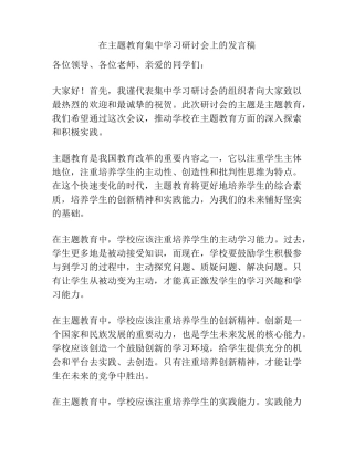 在主题教育集中学习研讨会上的发言稿 