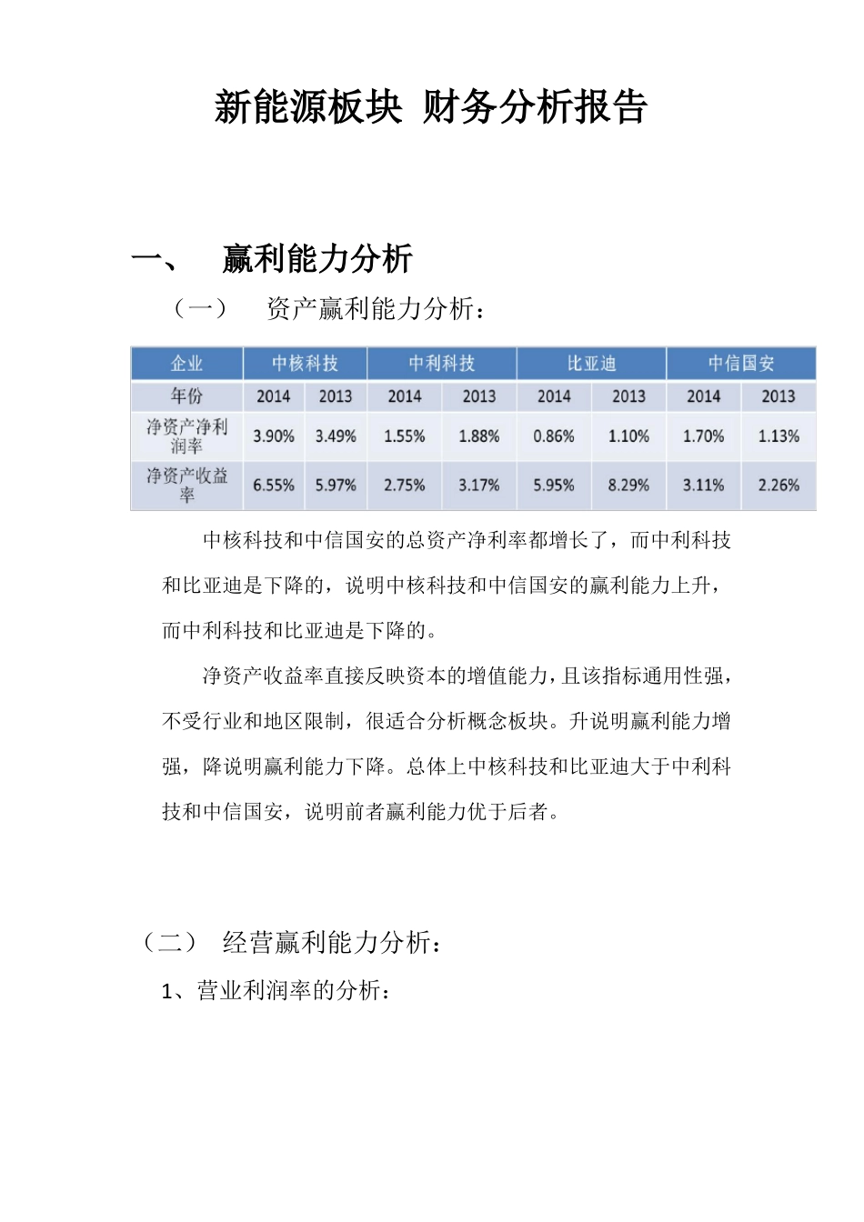 新能源板块 财务分析报告_第1页