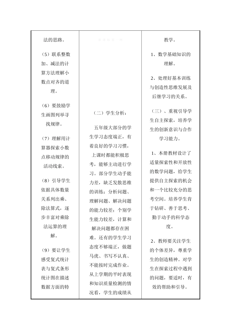 2014-2015学年最新苏教版小学五年级数学上册教学计划_第2页