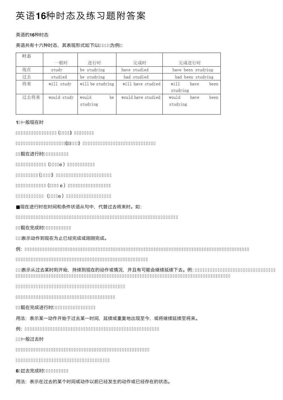 英语16种时态及练习题附答案 _第1页