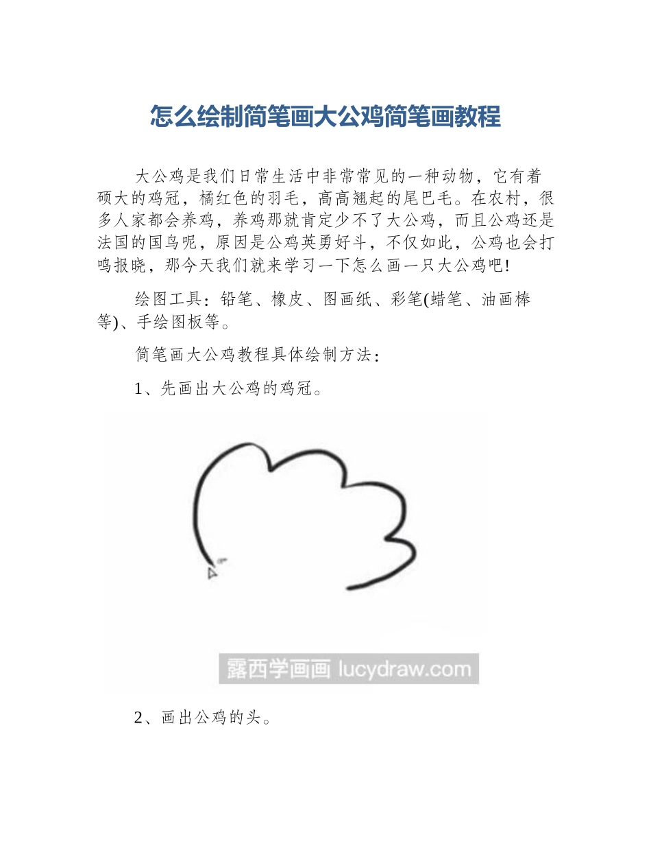 怎么绘制简笔画大公鸡简笔画教程_第1页