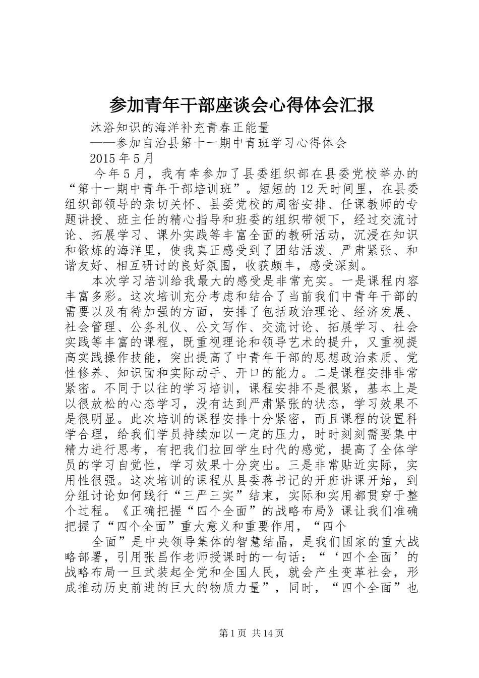 参加青年干部座谈会心得体会汇报_第1页