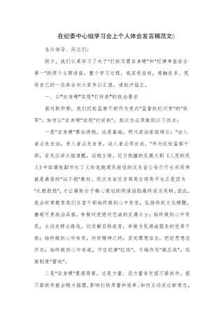 在纪委中心组学习会上个人体会发言稿范文 