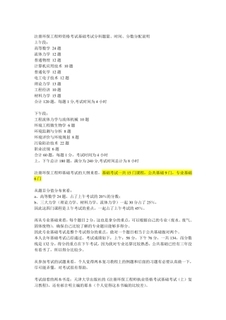 注册环保工程师资格考试基础考试分科题量