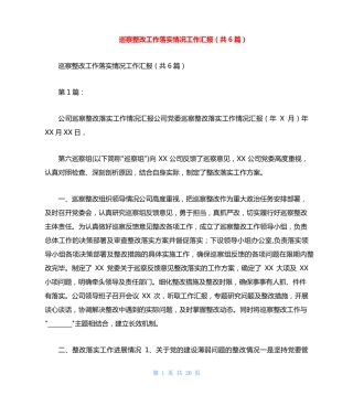 巡察整改工作落实情况工作汇报(共6篇) 