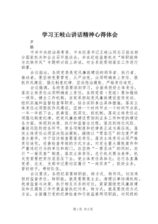 学习王岐山讲话精神心得体会