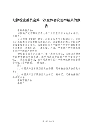 纪律检查委员会第一次全体会议选举结果的报告