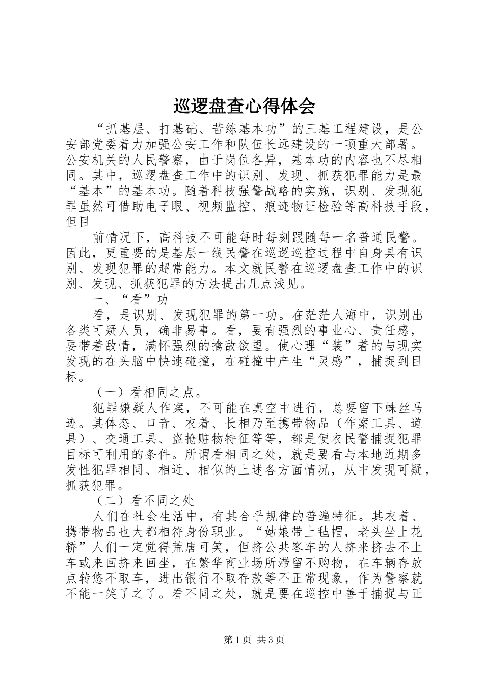 巡逻盘查心得体会_第1页