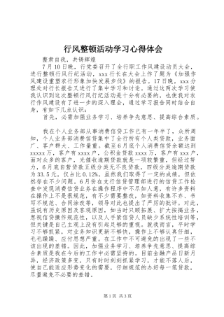 行风整顿活动学习心得体会