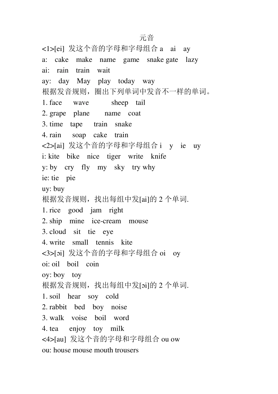 音标对应字母组合的发音及练习题 _第1页