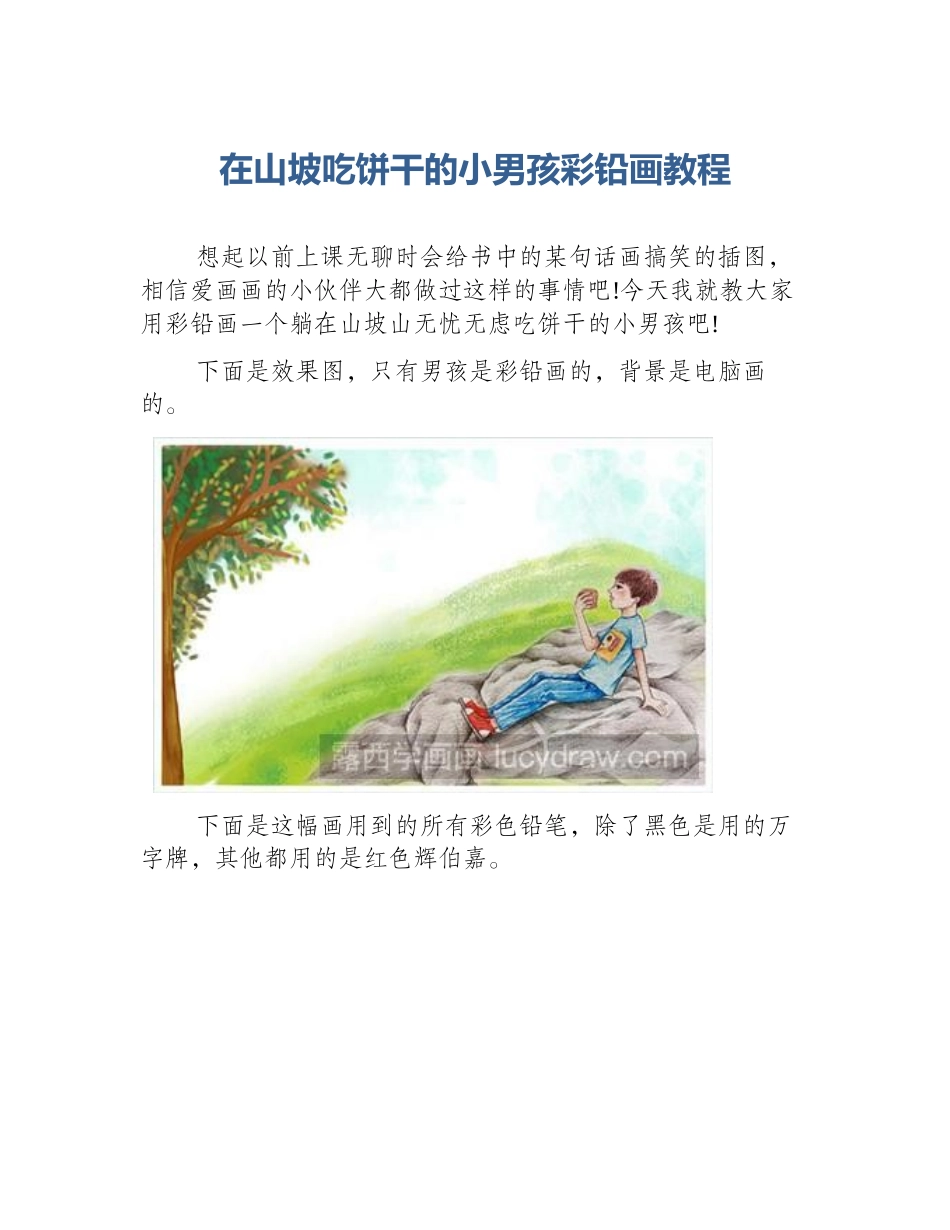 在山坡吃饼干的小男孩彩铅画教程_第1页
