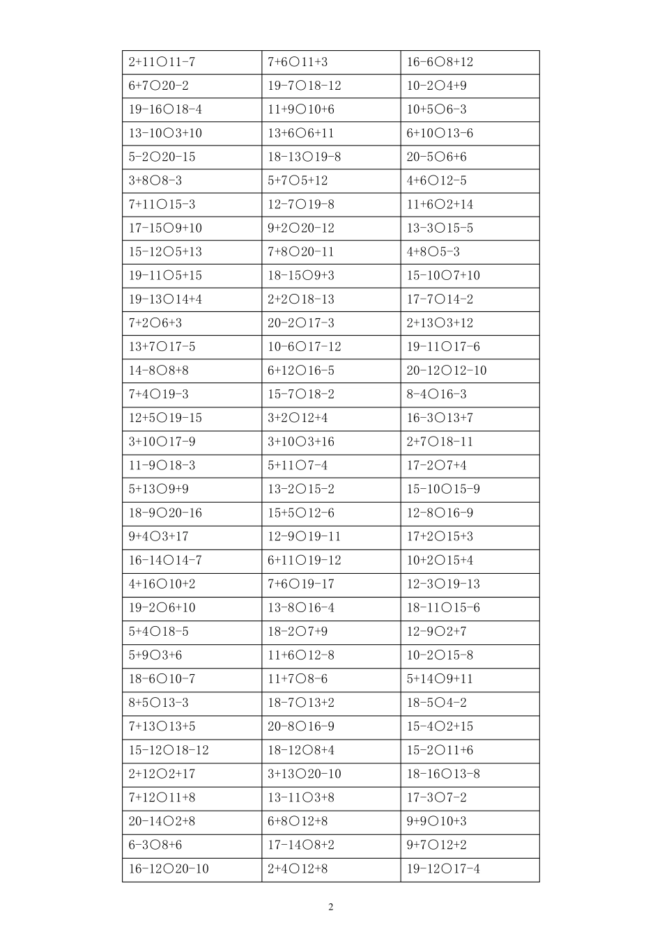 小学数学一年级上册《算式比大小》专项练习题(共500个算式,必考题)_第2页