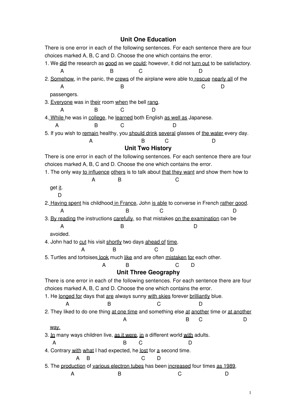 学位英语辨识错误练习题 _第1页