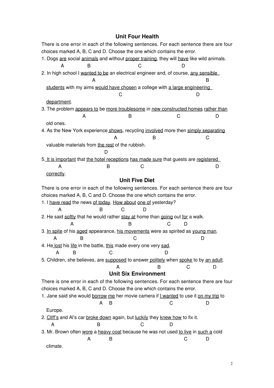 学位英语辨识错误练习题 _第2页