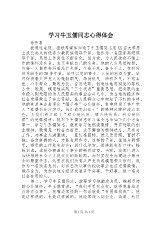 学习牛玉儒同志心得体会