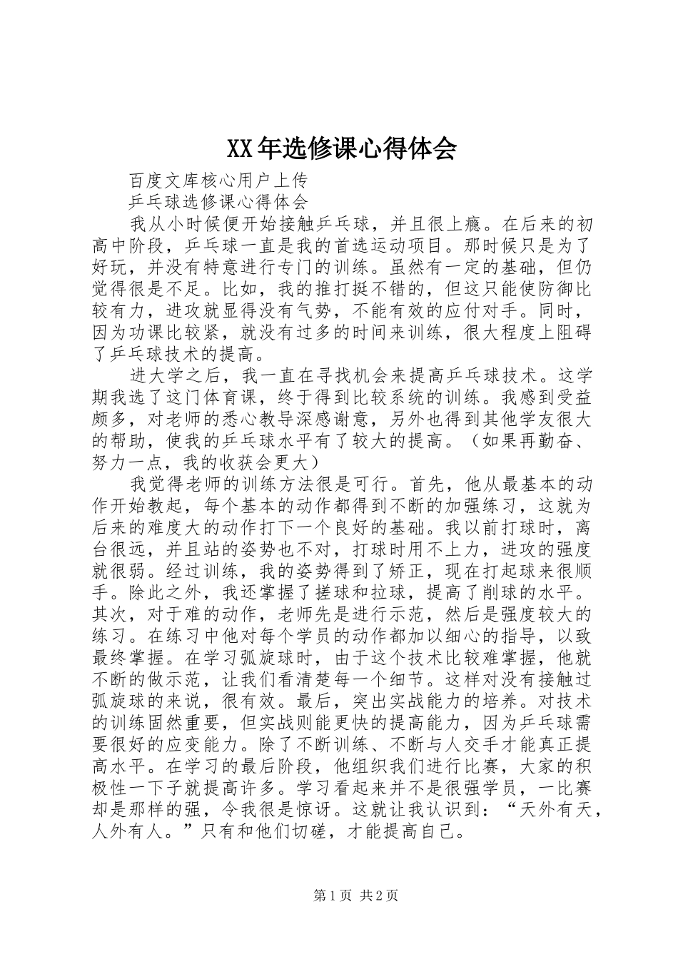 XX年选修课心得体会_第1页