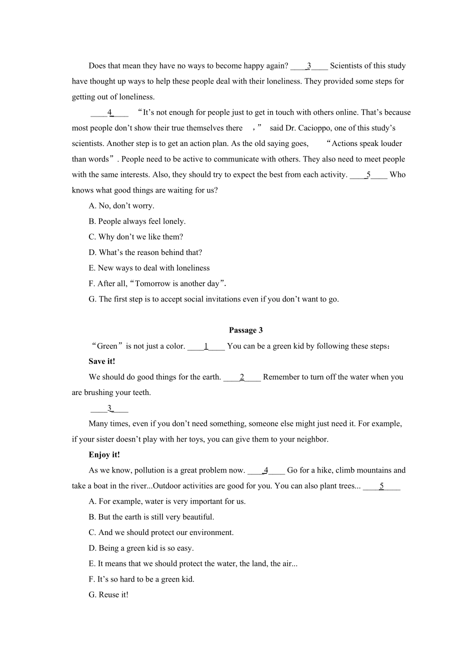 中考英语七选五练习题(含答案) _第2页