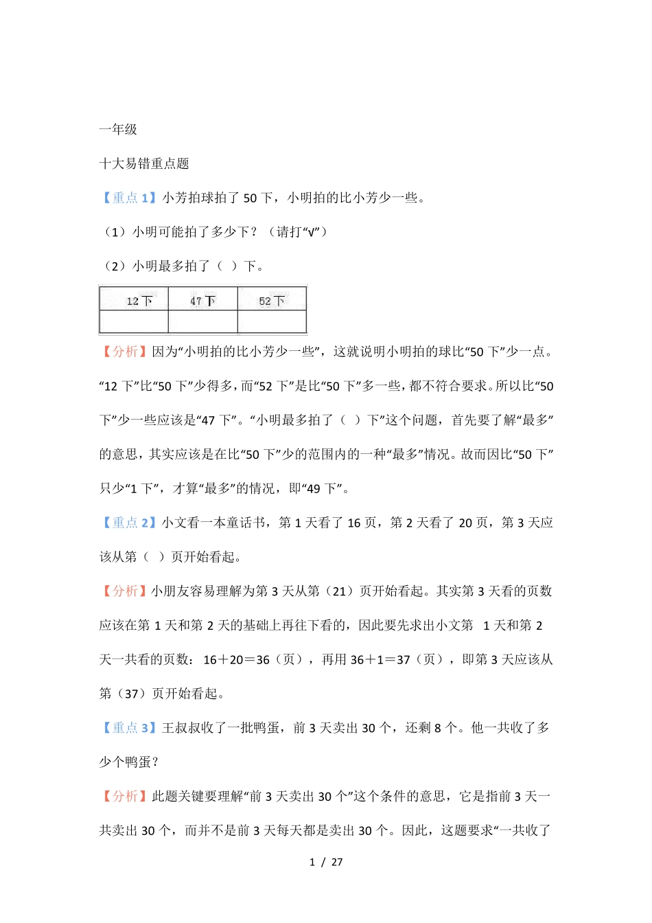 小学数学1-6年级易错重点题解题思路汇总(附答案) _第1页