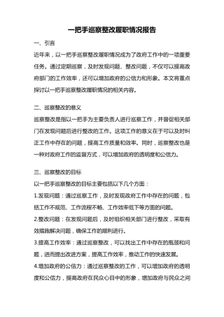 一把手巡察整改履职情况报告 