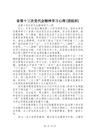 省第十三次党代会精神学习心得(团组织)
