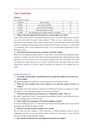 新视野大学英语(第三版)读写教程第一册Unit1教案及课后答案 