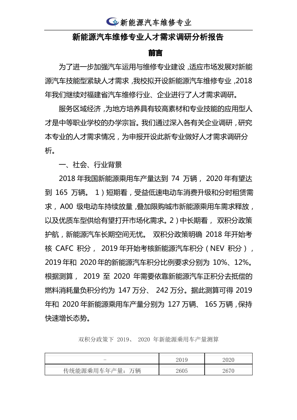 专业人才需求分析和预测调研报告-新能源汽车维修技术专业_第1页