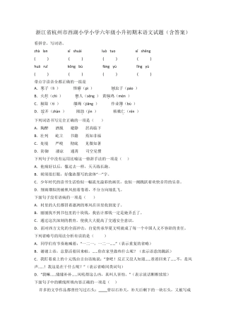 浙江省杭州市西湖小学小学六年级小升初期末语文试题(含答案)