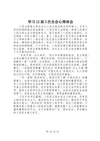 学习12届3次全会心得体会