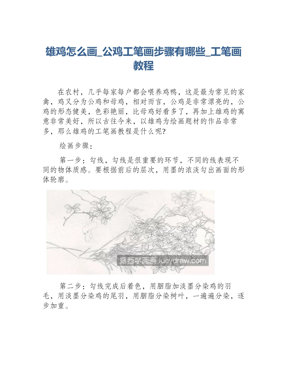 雄鸡怎么画_公鸡工笔画步骤有哪些_工笔画教程_第1页