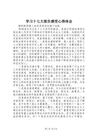 学习十七大报告感受心得体会