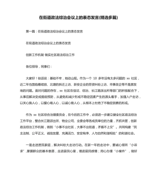在街道政法综治会议上的表态发言(精选多篇) 