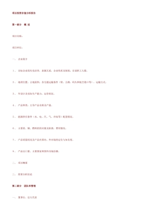 项目投资价值分析报告