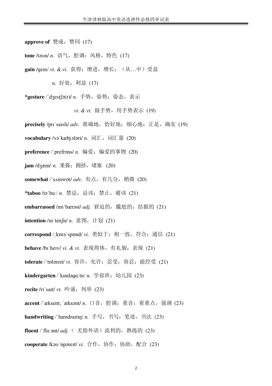 新译林版高中英语选择性必修四第二单元单词表 _第2页