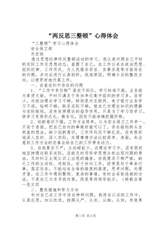 “两反思三整顿”心得体会