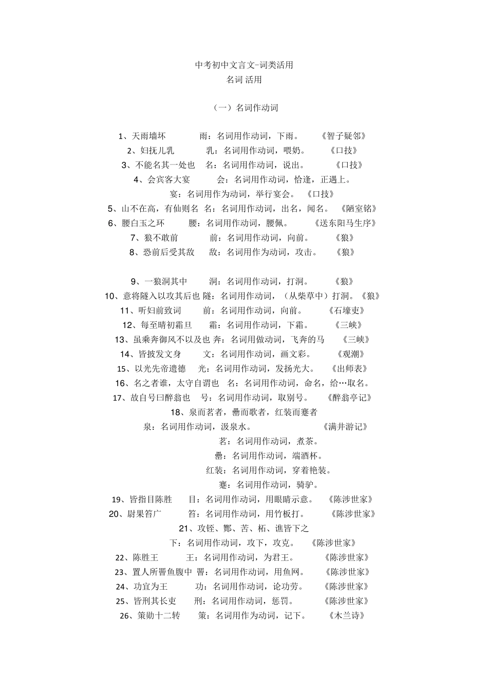 新中考初中文言文-词类活用+文言文练习题 _第1页