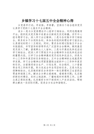 乡镇学习十七届五中全会精神心得