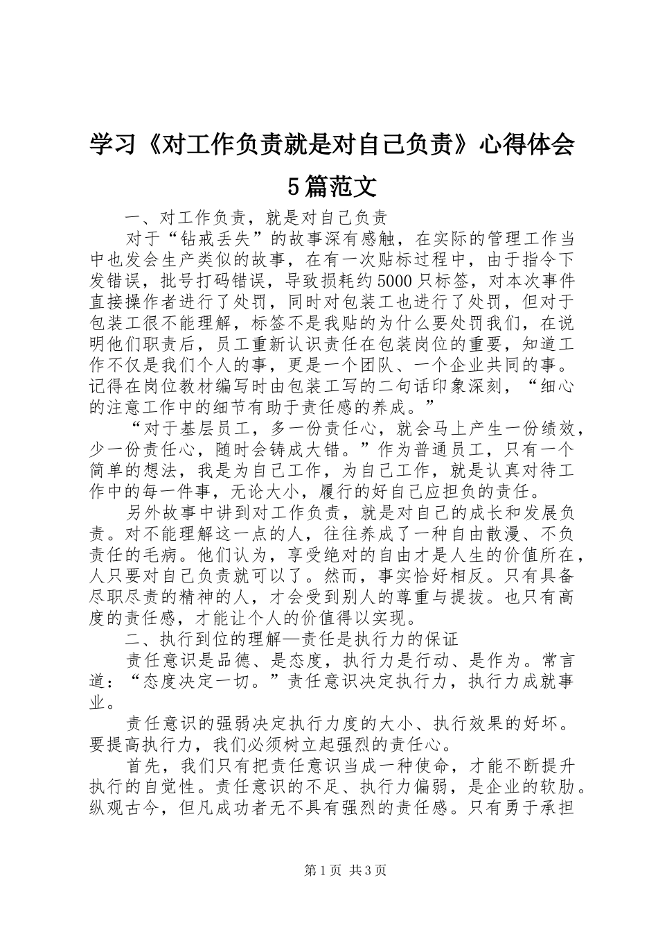 学习《对工作负责就是对自己负责》心得体会5篇范文_3_第1页