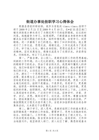 街道办事处挂职学习心得体会