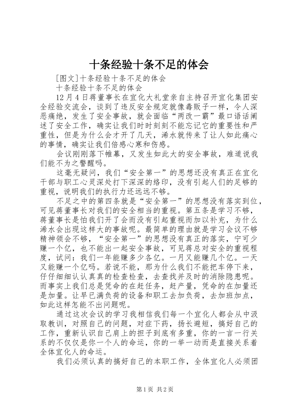 十条经验十条不足的体会_第1页