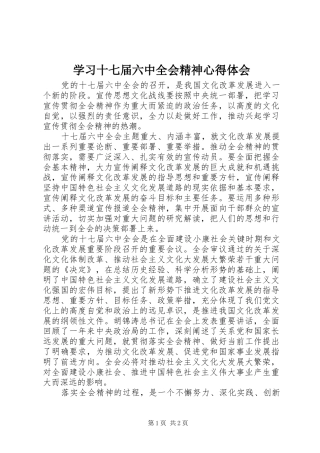 学习十七届六中全会精神心得体会
