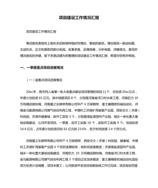 项目建设工作情况汇报 