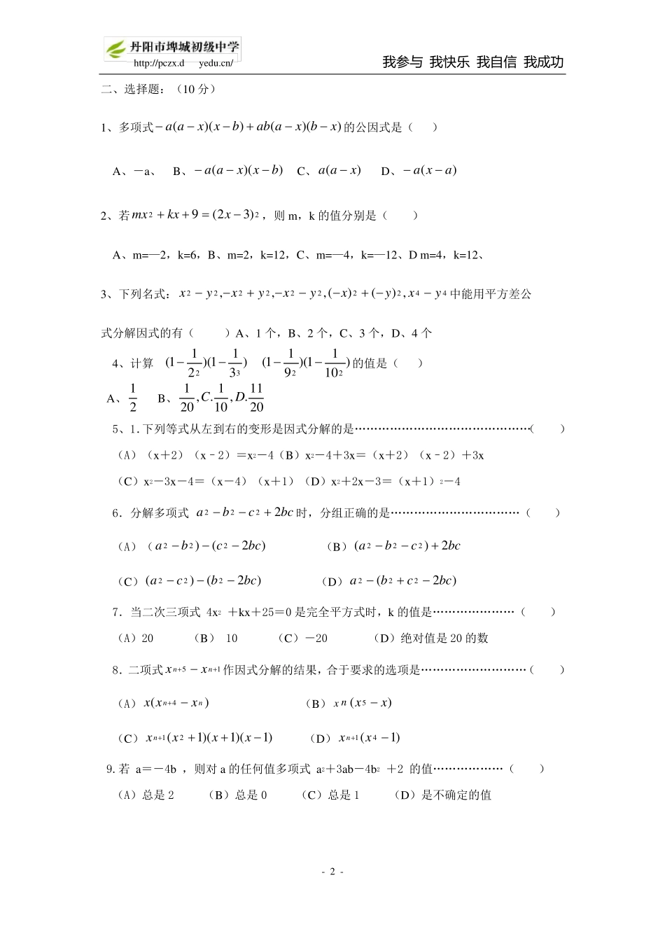 因式分解易错题和经典题型精选_第2页