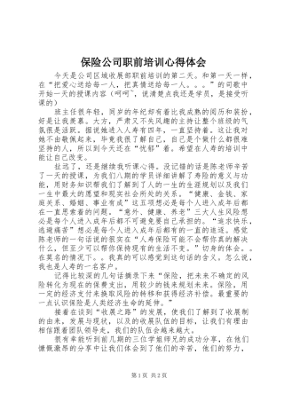 保险公司职前培训心得体会