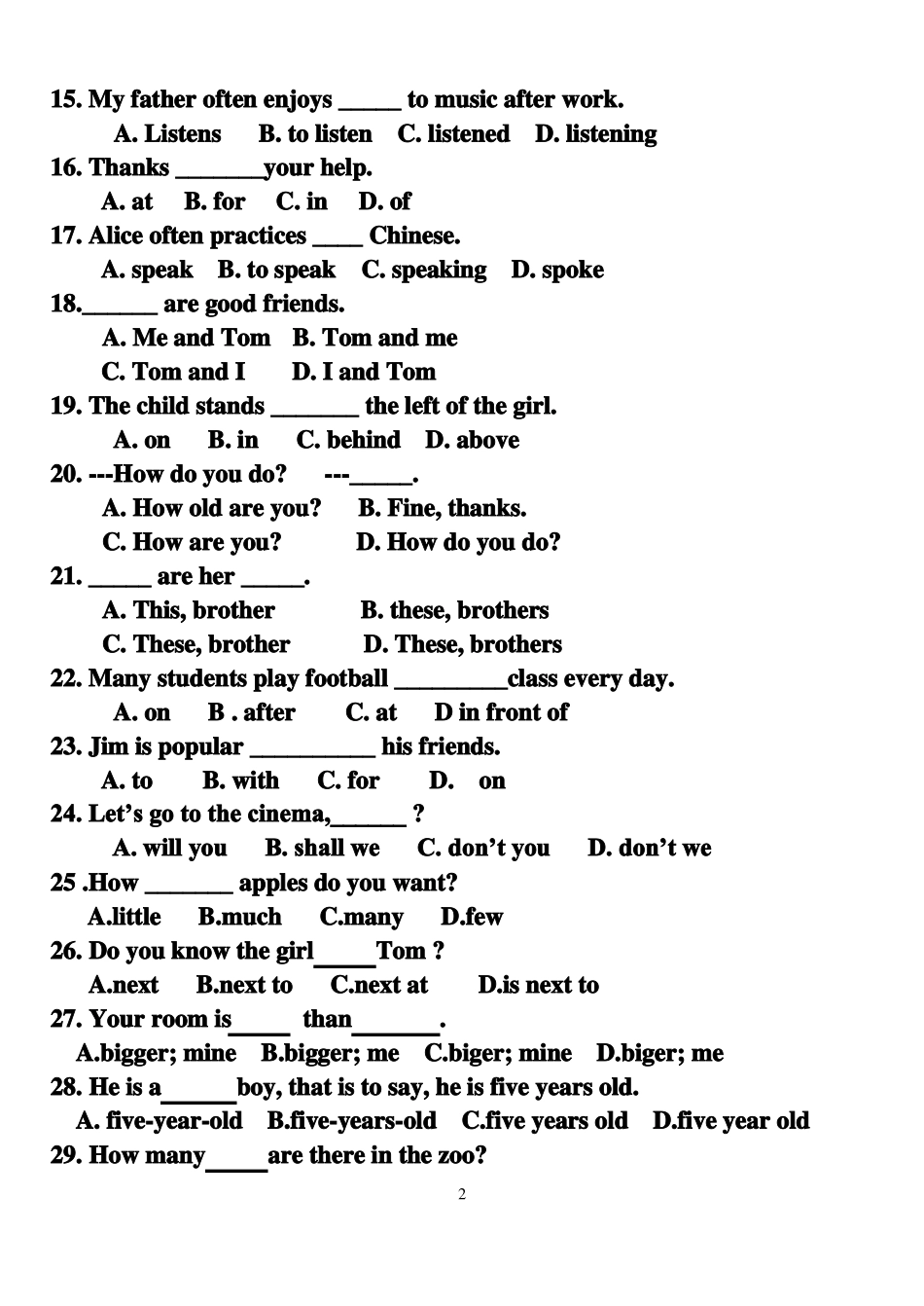 职高英语第一册期中试题(基础模块-语文出版社)(1)_第2页